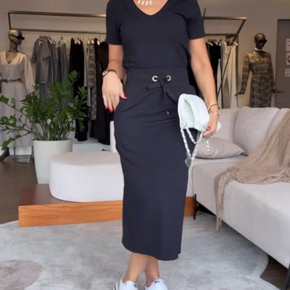 ⏳Begrenzte Zeit 50% Rabatt💥Set aus Oberteil und Rock mit V-Ausschnitt für Damen