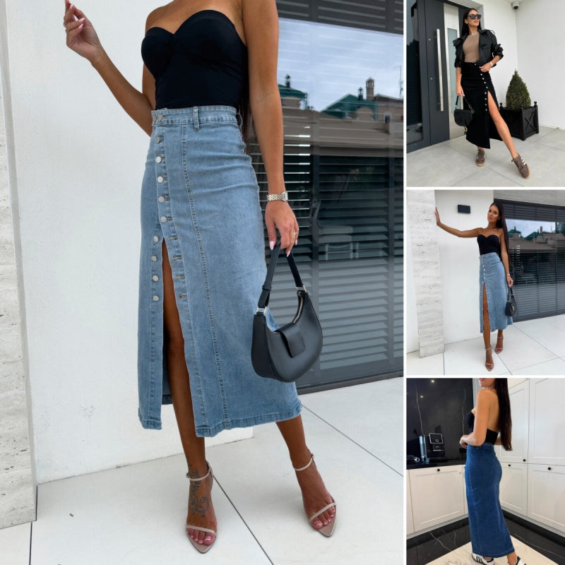 Stilvoller Bodycon-Rock aus Denim mit Knopfverschluss