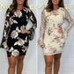 Damen elegantes Bodycon-Kleid mit Blumenstickerei und Glockenärmeln