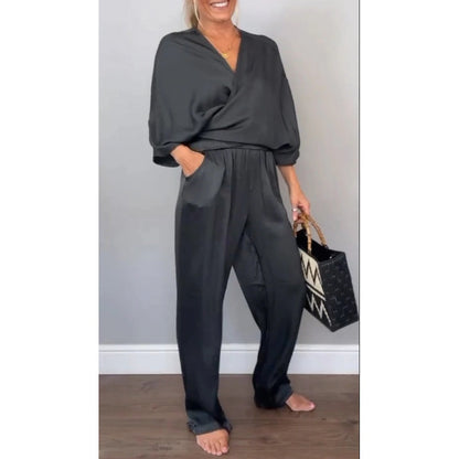 2-teiliges Wickel-Set aus Oberteil und Hose mit V-Ausschnitt für Damen💞💞