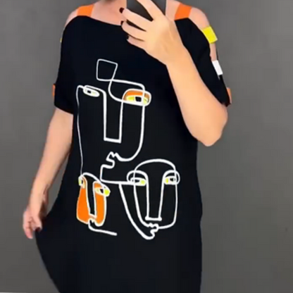 🍂Modisches bedrucktes Kurzarmkleid für Damen