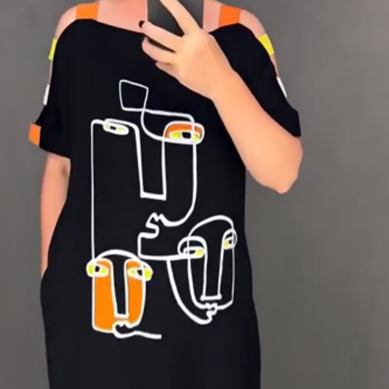 🍂Modisches bedrucktes Kurzarmkleid für Damen