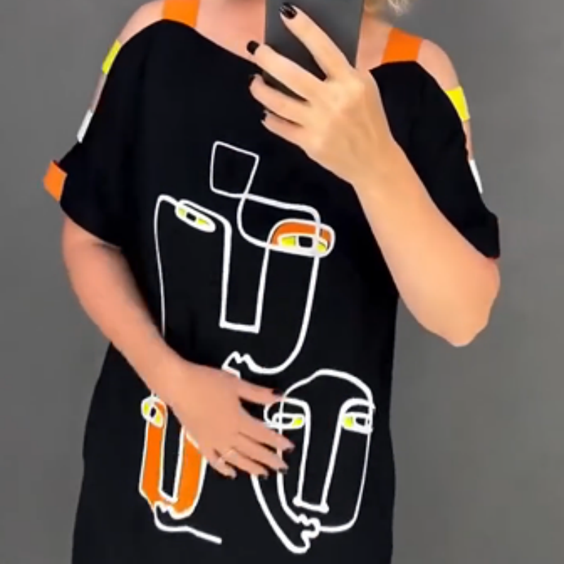 🍂Modisches bedrucktes Kurzarmkleid für Damen