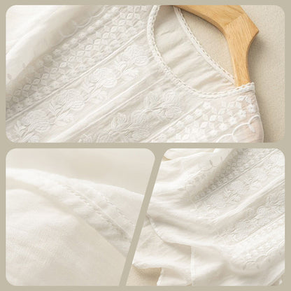 👚 50% RABATT! 🌿 Damen Dünnes Stickerei-Shirt aus Atmungsaktiver Baumwolle & Leinen – Leicht & Luftig – Perfekt für Sommer & Urlaub – Kurzarm & Rundhals ✨