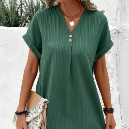 🛍️ 50 % Rabatt – V-Ausschnitt-Kleid mit Knopfleiste – einfarbig, bequem & vielseitig – für Alltag, Büro & Freizeit 👗