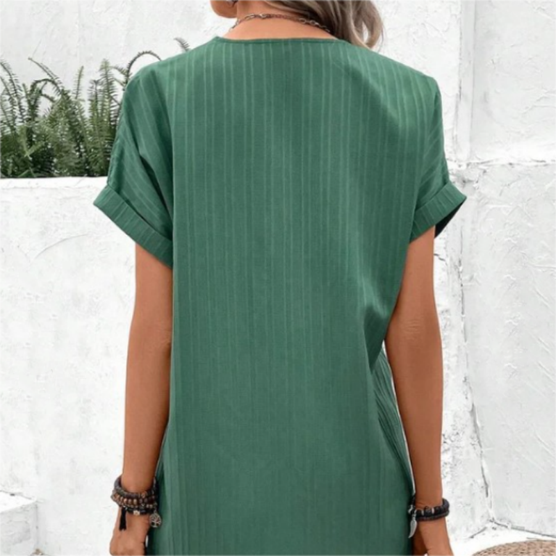 🛍️ 50 % Rabatt – V-Ausschnitt-Kleid mit Knopfleiste – einfarbig, bequem & vielseitig – für Alltag, Büro & Freizeit 👗
