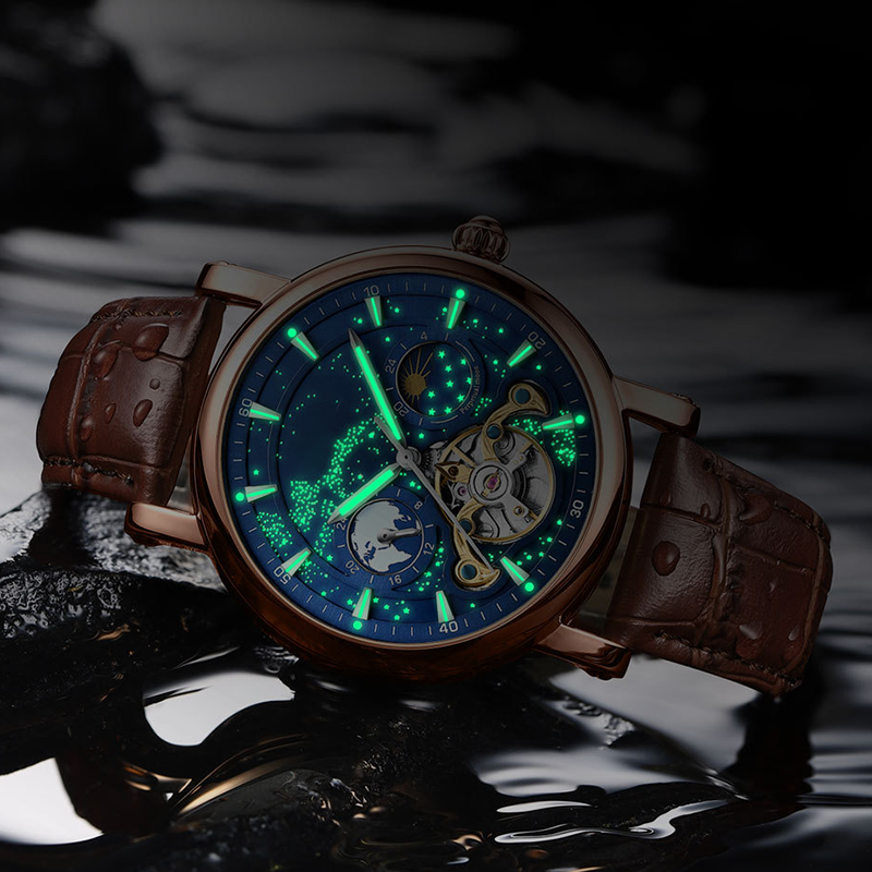 Herren-Luxus-Automatikuhr mit leuchtendem Sternenhimmel