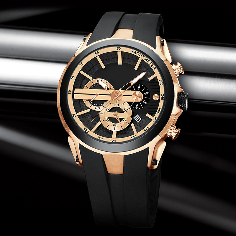 Sportuhr im Stil mit Leuchtanzeige, Silikonarmband und wasserdichtem Design