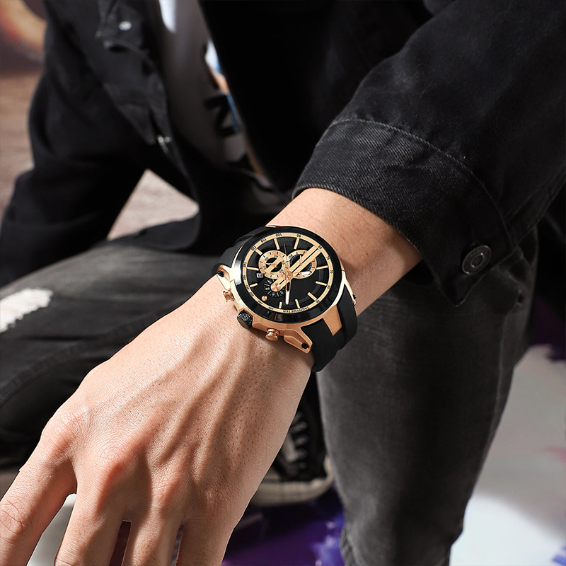 Sportuhr im Stil mit Leuchtanzeige, Silikonarmband und wasserdichtem Design