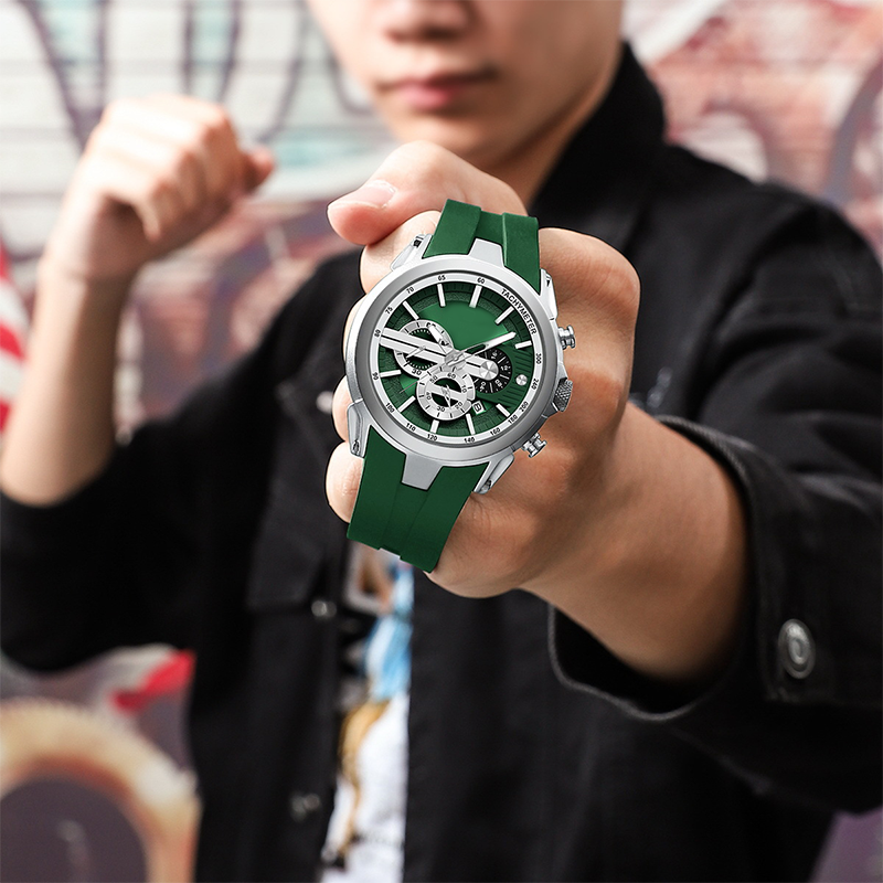 Sportuhr im Stil mit Leuchtanzeige, Silikonarmband und wasserdichtem Design