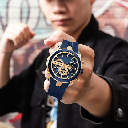 Sportuhr im Stil mit Leuchtanzeige, Silikonarmband und wasserdichtem Design