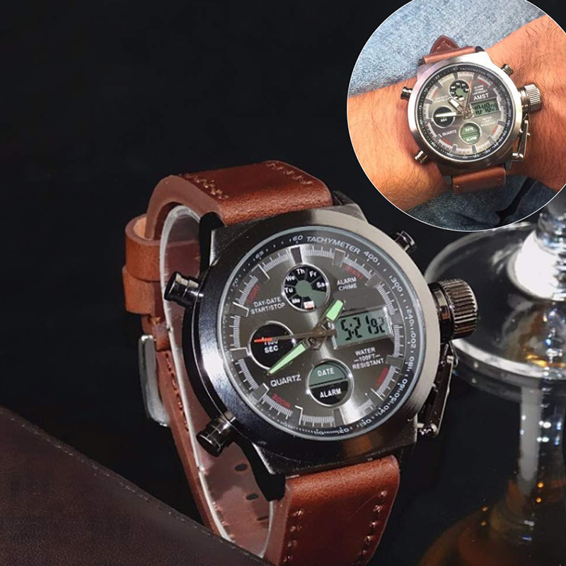 Vintage-Wasserdichte Mechanische Uhr mit Doppelanzeige