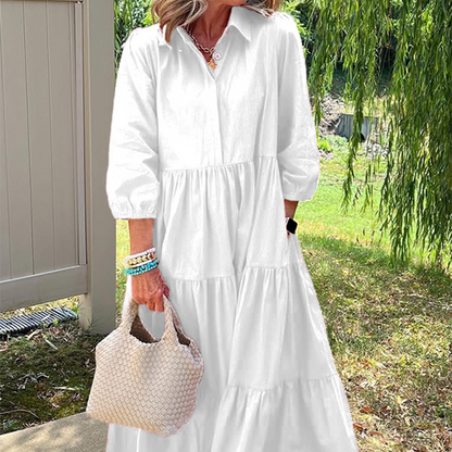 Damen Freizeitkleid in Knöchellänge mit Kragen und lockerer Passform