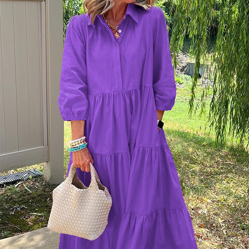 Damen Freizeitkleid in Knöchellänge mit Kragen und lockerer Passform