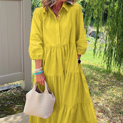 Damen Freizeitkleid in Knöchellänge mit Kragen und lockerer Passform