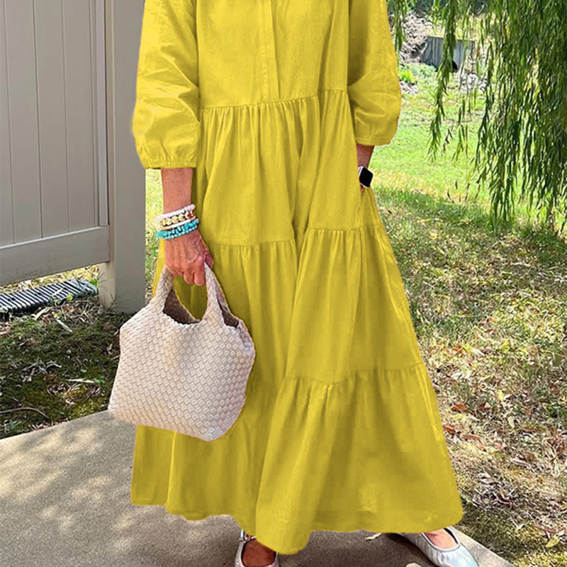 Damen Freizeitkleid in Knöchellänge mit Kragen und lockerer Passform