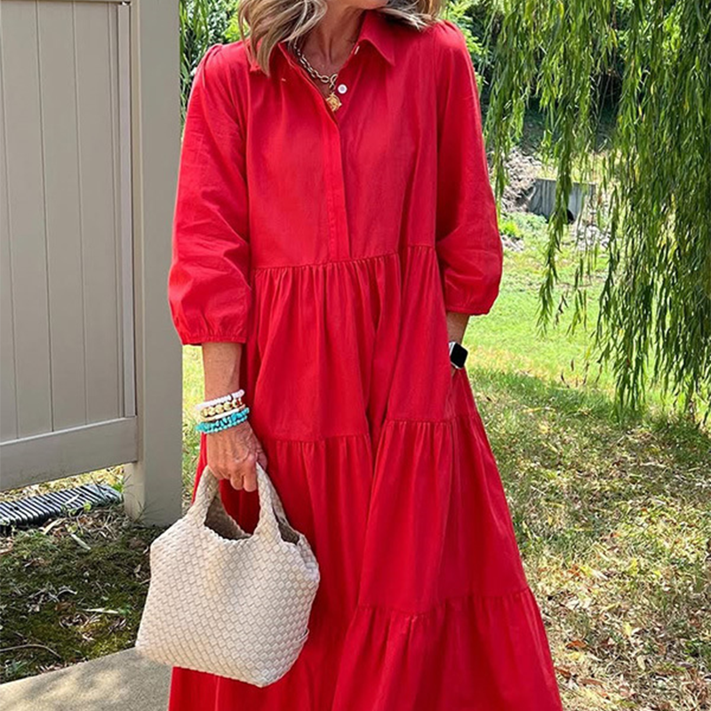 Damen Freizeitkleid in Knöchellänge mit Kragen und lockerer Passform