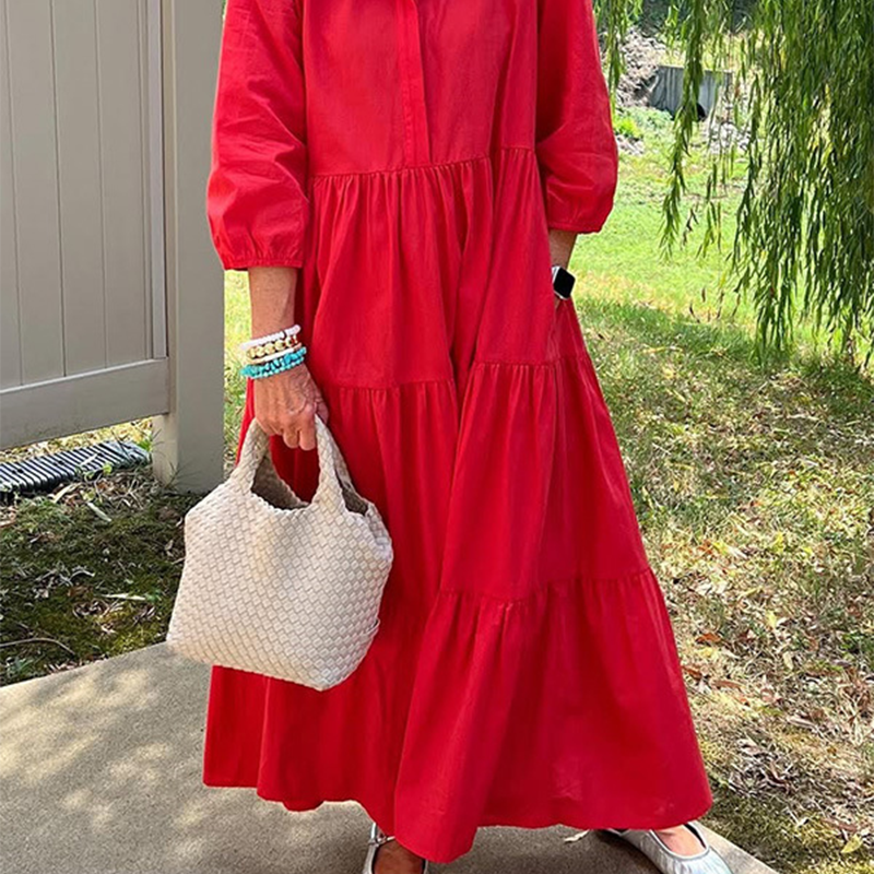 Damen Freizeitkleid in Knöchellänge mit Kragen und lockerer Passform