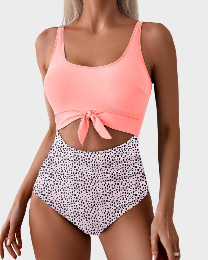 🏖️2025 Sommer-Hot-Sale - 50% Rabatt💓Einteiliger Badeanzug mit gerafftem Knoten und Bauchkontrolle🩱