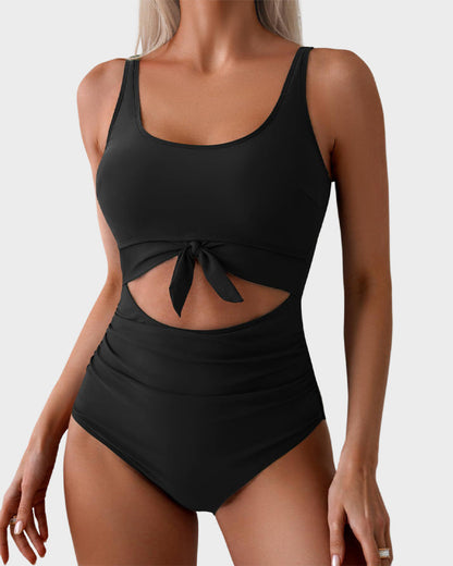 🏖️2025 Sommer-Hot-Sale - 50% Rabatt💓Einteiliger Badeanzug mit gerafftem Knoten und Bauchkontrolle🩱