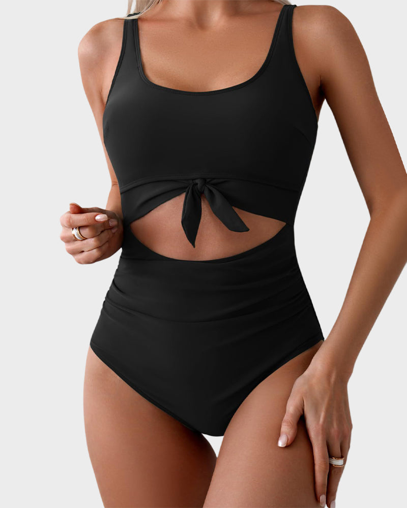 🏖️2025 Sommer-Hot-Sale - 50% Rabatt💓Einteiliger Badeanzug mit gerafftem Knoten und Bauchkontrolle🩱