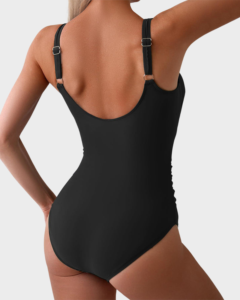 🏖️2025 Sommer-Hot-Sale - 50% Rabatt💓Einteiliger Badeanzug mit gerafftem Knoten und Bauchkontrolle🩱