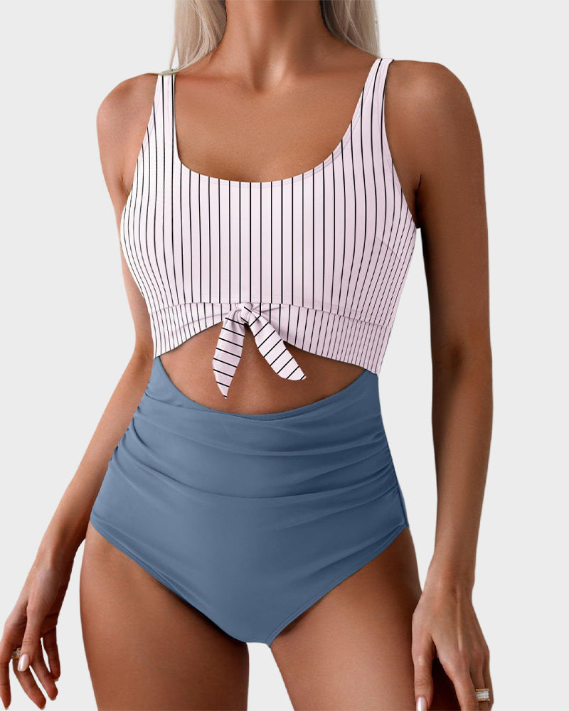 🏖️2025 Sommer-Hot-Sale - 50% Rabatt💓Einteiliger Badeanzug mit gerafftem Knoten und Bauchkontrolle🩱