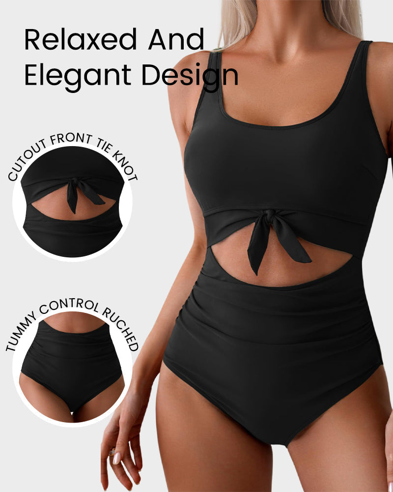 🏖️2025 Sommer-Hot-Sale - 50% Rabatt💓Einteiliger Badeanzug mit gerafftem Knoten und Bauchkontrolle🩱