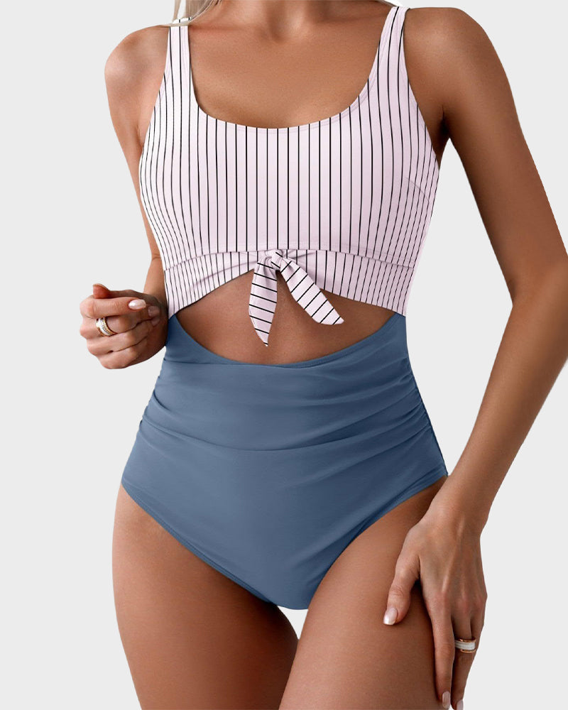 🏖️2025 Sommer-Hot-Sale - 50% Rabatt💓Einteiliger Badeanzug mit gerafftem Knoten und Bauchkontrolle🩱