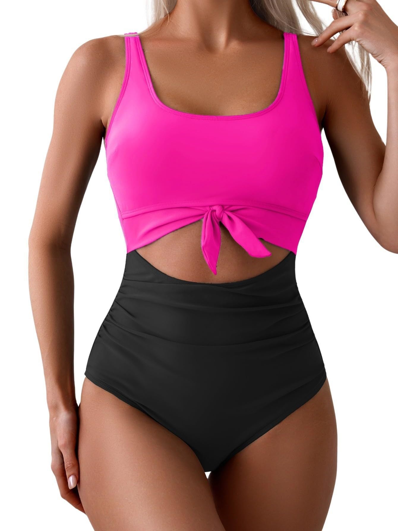 🏖️2025 Sommer-Hot-Sale - 50% Rabatt💓Einteiliger Badeanzug mit gerafftem Knoten und Bauchkontrolle🩱