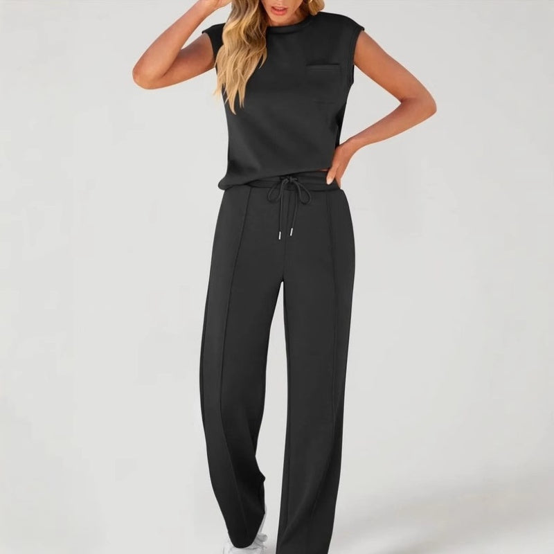 Lässiges Damen-Set aus ärmellosem Top und Hose mit Kordelzug 2-teiliges Set