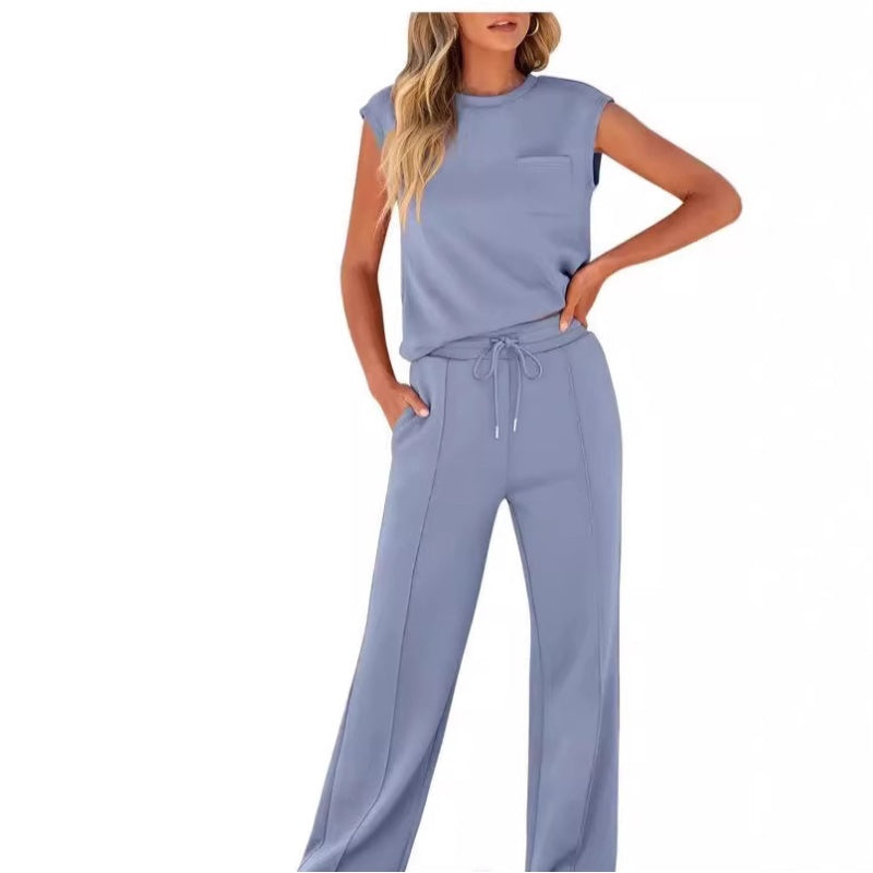 Lässiges Damen-Set aus ärmellosem Top und Hose mit Kordelzug 2-teiliges Set