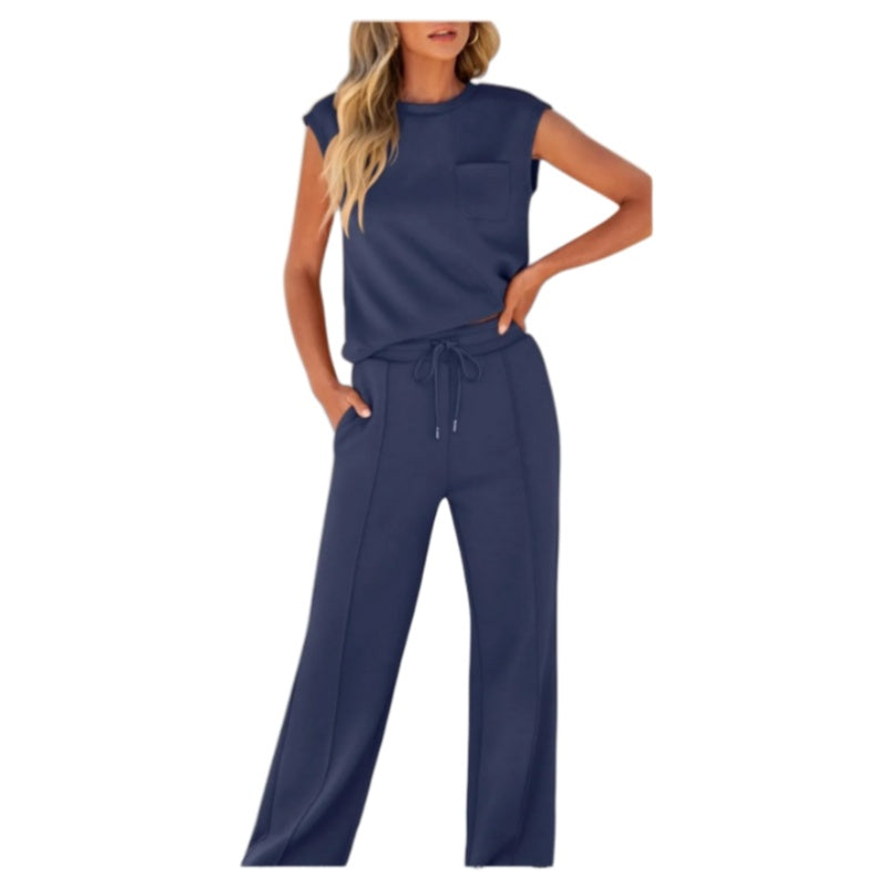 Lässiges Damen-Set aus ärmellosem Top und Hose mit Kordelzug 2-teiliges Set