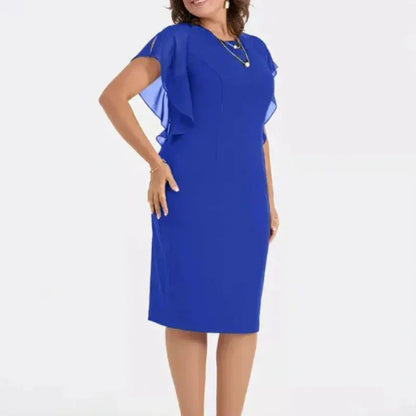 💖💖Einfarbiges Midikleid mit Rundhalsausschnitt