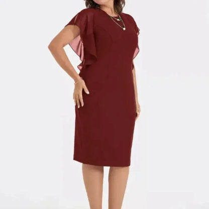 💖💖Einfarbiges Midikleid mit Rundhalsausschnitt