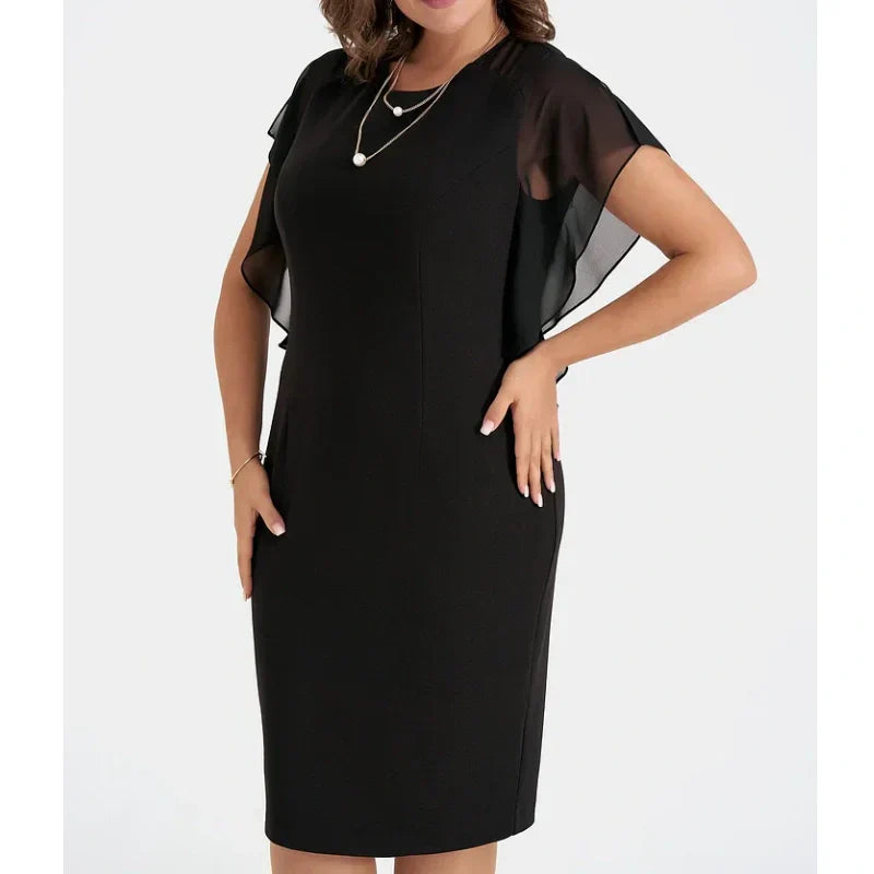 💖💖Einfarbiges Midikleid mit Rundhalsausschnitt