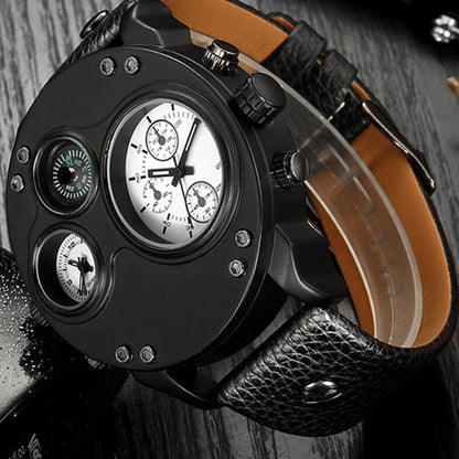🎁Herren-Analoguhr mit zwei Zeitzonen und Kompass