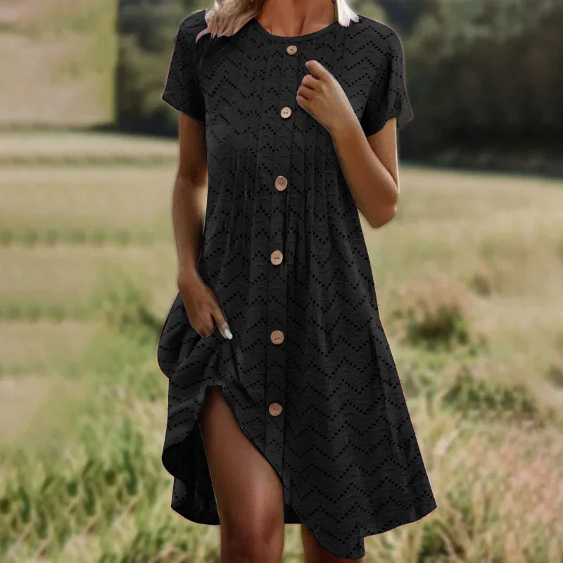 Kurzärmeliges Kleid mit Knopfleiste für Damen