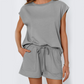 💙Zeitlich begrenztes Angebot von 50 % - Zweiteiliges Set aus Damen-Top mit Rundhalsausschnitt und Shorts