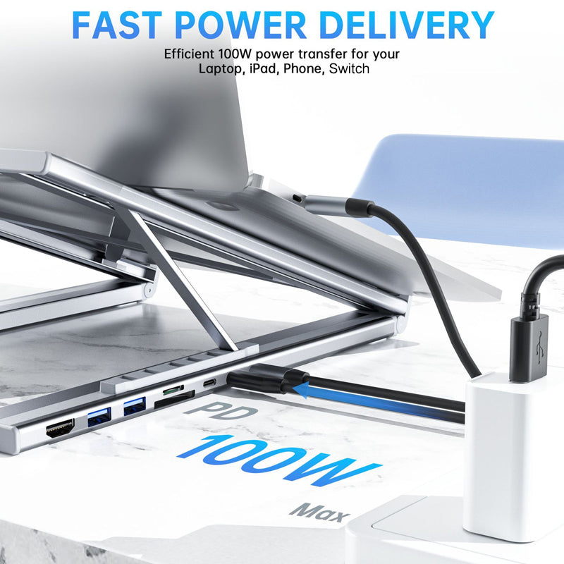8-in-1 USB-C Dockingstation & Laptopständer – 8 Ports, 4K HDMI & Höhenverstellbar für Mehr Produktivität 🖥️