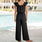 Einfarbiger, plissierter Jumpsuit mit quadratischem Ausschnitt für Damen
