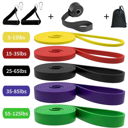 🏋️‍♂️ 50 % RABATT!💪🔥 5-teiliges Fitnessband-Set – 5 Stufen, Anker, Griffe – ideal für Kraft, Yoga & Pilates! 🧘