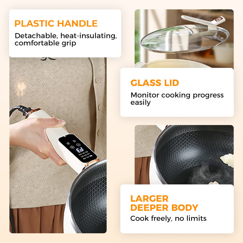 🍳🫕50% Rabatt Frühherbst Angebot! Elektrischer Antihaft-Wok mit Glasdeckel| Schnelles Kochen & Einfache Reinigung