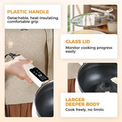 🍳🫕50% Rabatt Frühherbst Angebot! Elektrischer Antihaft-Wok mit Glasdeckel| Schnelles Kochen & Einfache Reinigung