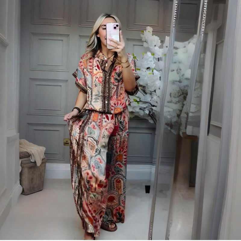 🎉💃Damen-Zweiteiler mit Print – Top und weite Hose