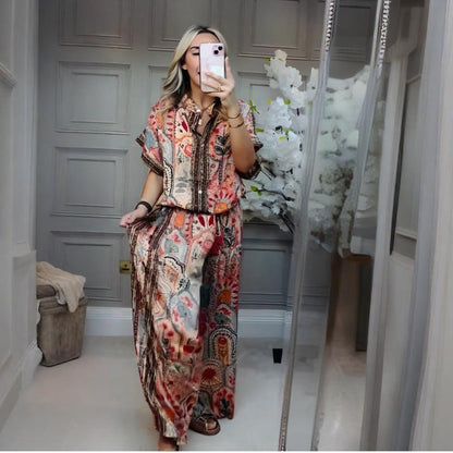 🎉💃Damen-Zweiteiler mit Print – Top und weite Hose