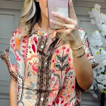 🎉💃Damen-Zweiteiler mit Print – Top und weite Hose
