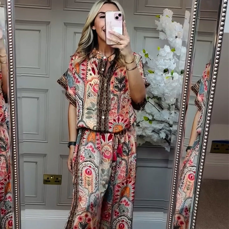 🎉💃Damen-Zweiteiler mit Print – Top und weite Hose