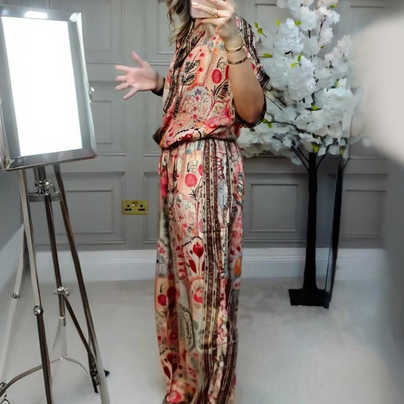 🎉💃Damen-Zweiteiler mit Print – Top und weite Hose