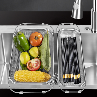 🥗 Edelstahl Teleskop-Abtropfkorb – verstellbar, rostfrei, platzsparend für Küchenspüle